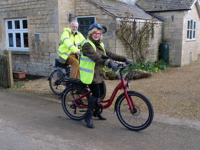 Dr Sarah Furness, Lord Lieutenant for Rutland, arriving at the prizegiving on her bicycle